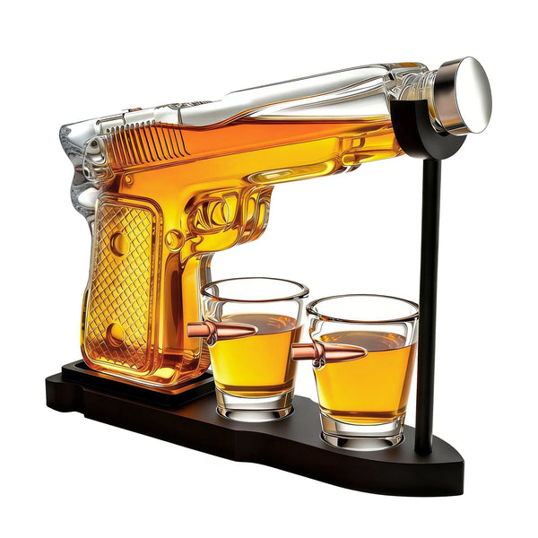 Gifts for Men Dad, 10.1 Oz Whiskey Gun Decanter Set + 2 Bullet Glasses - Unique Birthday Pistol Gift Ideas Daughter Son, Personalized Liquor Dispenser - Scotch Bourbon Vodka, Him, Brother Husband