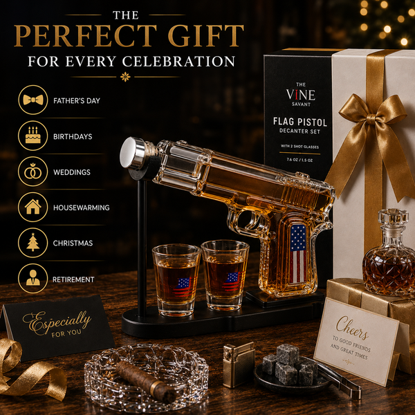 Gifts For Men Dad Father Whiskey Decanter Set 8 Oz With Two 2 Oz Glasses American Flag Pistol Gun An