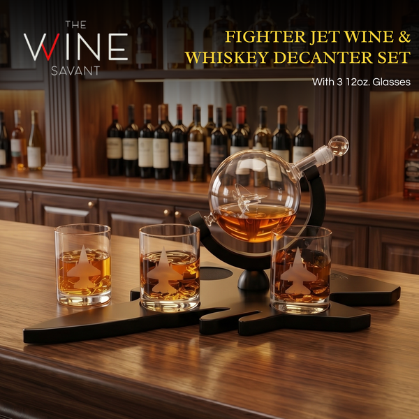 F16 Whiskey Decanter Set With 4 Fighter Jet Whiskey Glasses By