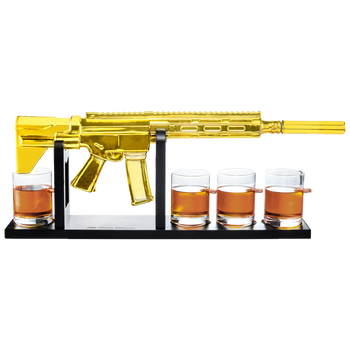 AR15 Gold Whiskey Decanter Set with 4 Bullet Whiskey Glasses
