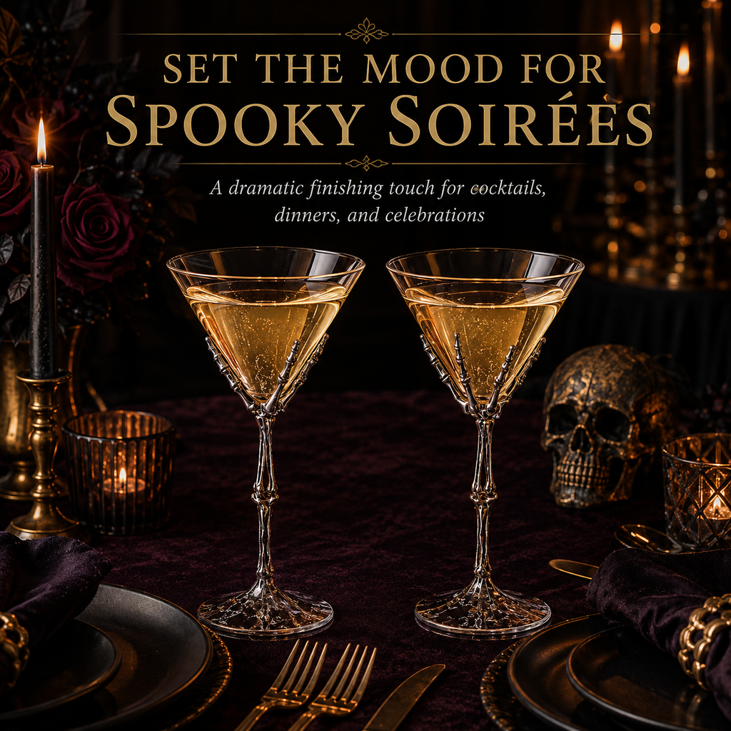 Stemmed Skeleton Martini Glasses Set Of 2 By Skeleton Hand Glasses 9 H Goth Gifts Sk