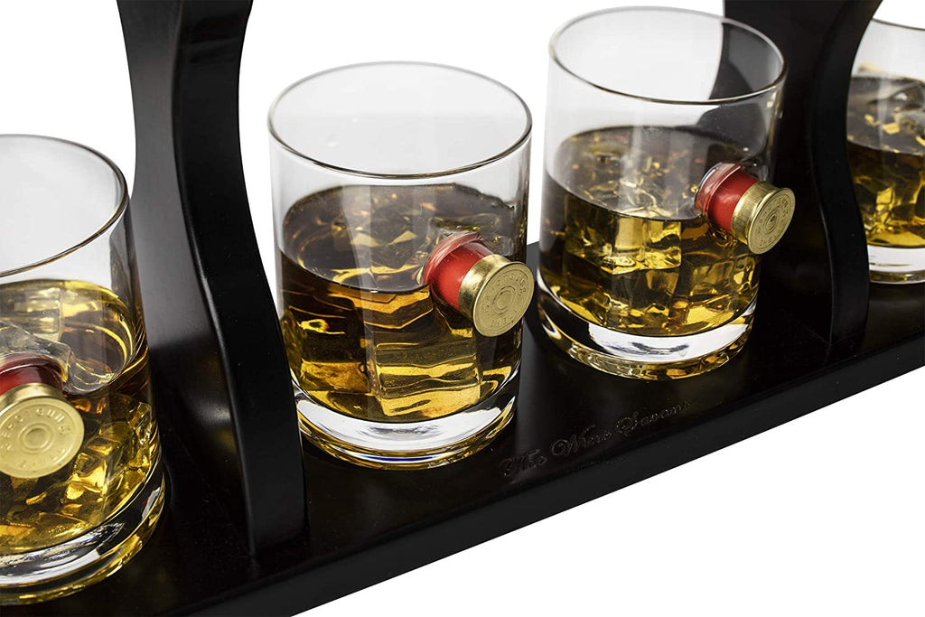 Shotgun Gun Large Whiskey & Wine Decanter Set Bullet Glasses
