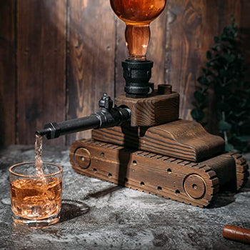 Tank Handcrafted Liquor Dispenser - Industrial Pipe Mahogany Wood