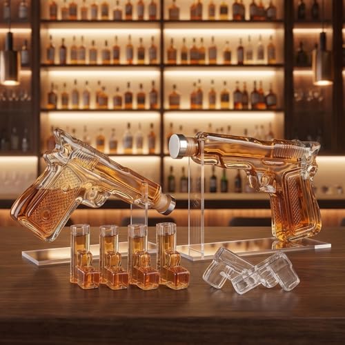 Pistol Whiskey Gun Decanter & Pistol Shot Glasses Set