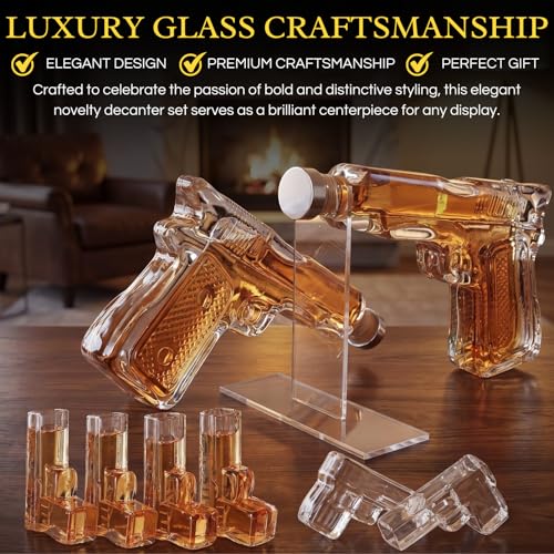 Pistol Whiskey Gun Decanter & Pistol Shot Glasses Set