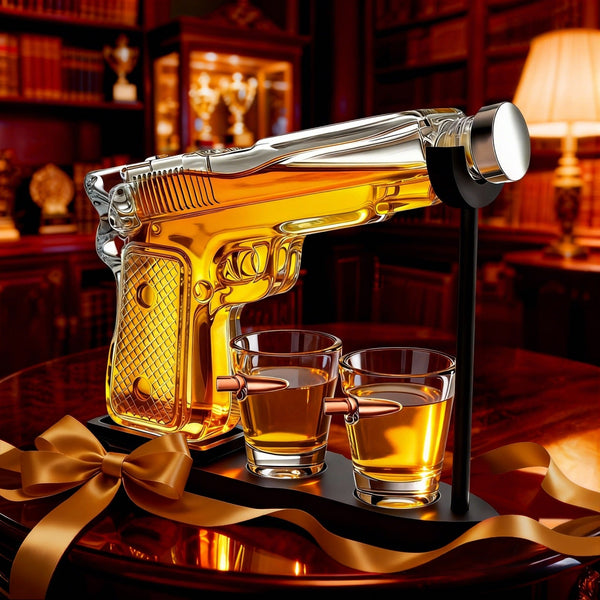 Gifts for Men Dad, 10.1 Oz Whiskey Gun Decanter Set + 2 Bullet Glasses - Unique Birthday Pistol Gift Ideas Daughter Son, Personalized Liquor Dispenser - Scotch Bourbon Vodka, Him, Brother Husband