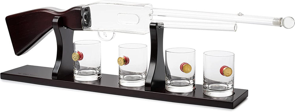 Shotgun Rifle Wine & Whiskey Decanter Set 20oz with Bullet Glasses