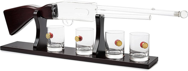 Shotgun Rifle Wine & Whiskey Decanter Set 20oz with Bullet Glasses