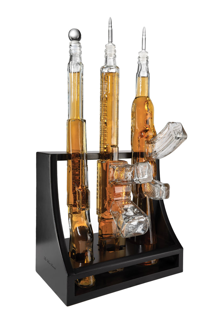 3 Gun Whiskey Decanters Set AR15, AK47, & Rifle Gun Decanter Set 1000ml