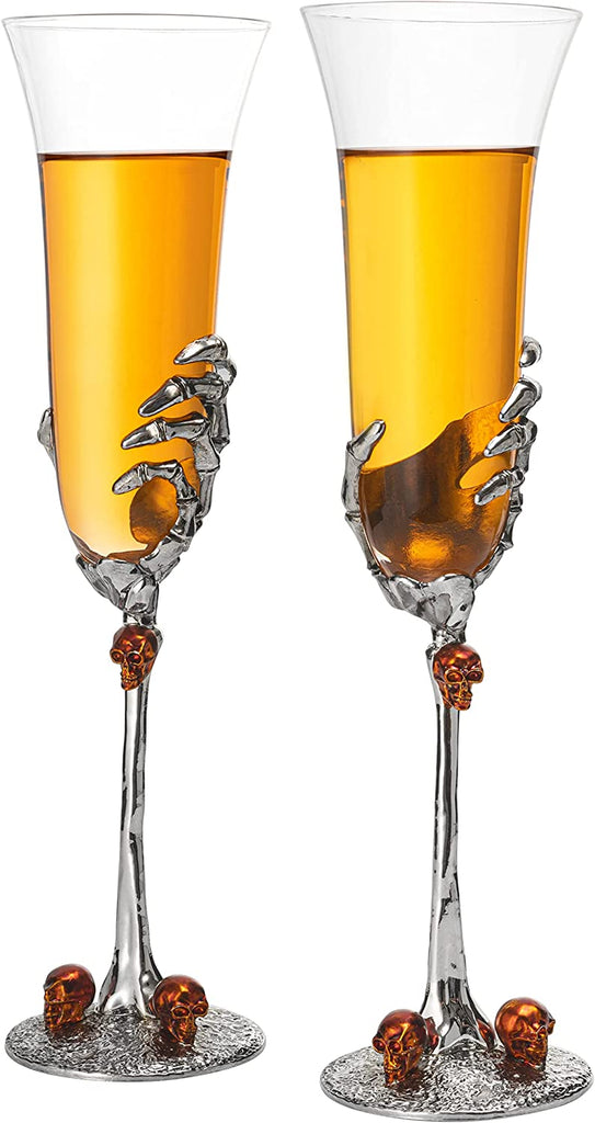 Stemmed Skeleton Champagne Glasses Set of 2