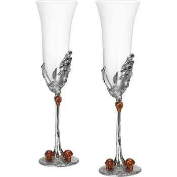 Stemmed Skeleton Champagne Glasses Set of 2