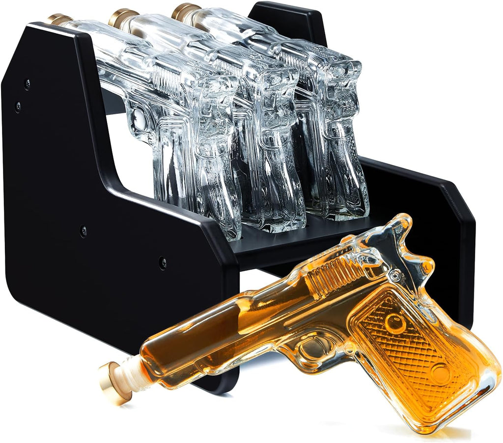 Gifts for Men Dad, 10.1 Oz Whiskey Gun Decanter Set + 2 Bullet Glasses - Unique Birthday Pistol Gift Ideas Daughter Son, Personalized Liquor Dispenser - Scotch Bourbon Vodka, Him, Brother Husband