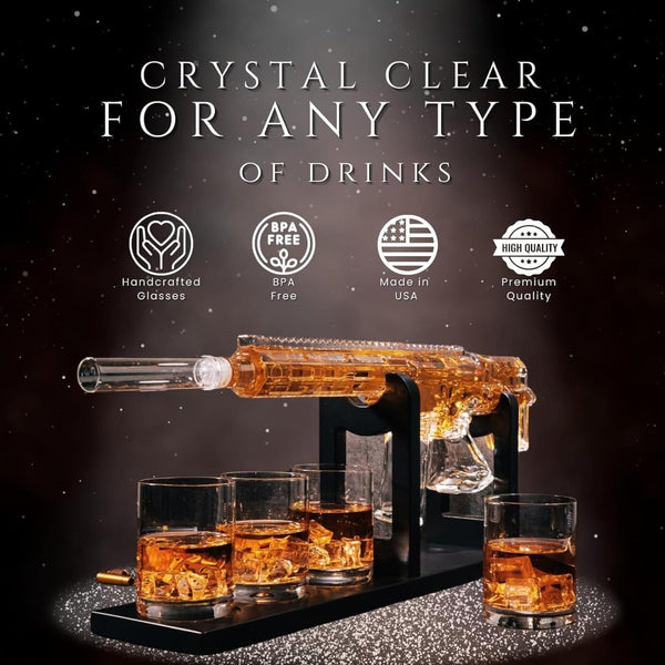AR15 Whiskey Gun Decanter Set 1000 ml & 4 12oz Bullet Glasses