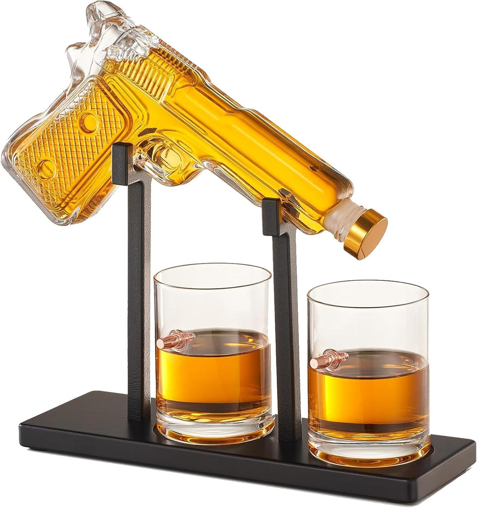 Gifts for Men Dad, 10.1 Oz Whiskey Gun Decanter Set + 2 Bullet Glasses - Unique Birthday Pistol Gift Ideas Daughter Son, Personalized Liquor Dispenser - Scotch Bourbon Vodka, Him, Brother Husband