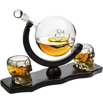Skull Skeleton Wine & Whiskey Globe Decanter Set - 850 mL