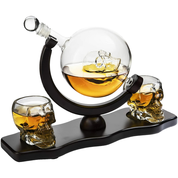 Skull Skeleton Wine & Whiskey Globe Decanter Set - 850 mL