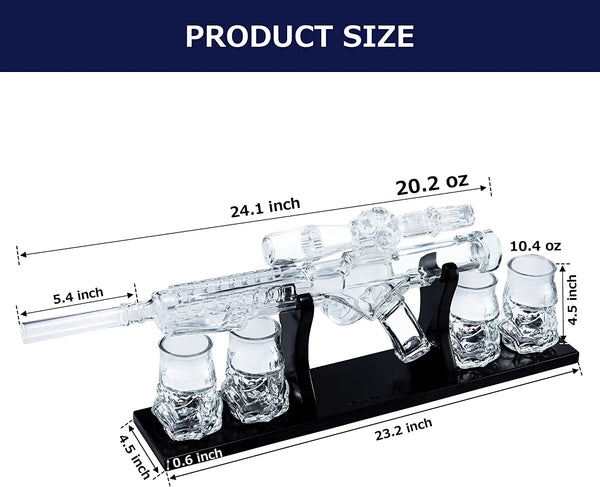 Blaster Force Gun Whiskey & Wine Decanter Set Glasses