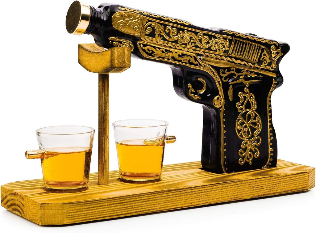 Gifts for Men Dad, 10.1 Oz Whiskey Gun Decanter Set + 2 Bullet Glasses - Unique Birthday Pistol Gift Ideas Daughter Son, Personalized Liquor Dispenser - Scotch Bourbon Vodka, Him, Brother Husband