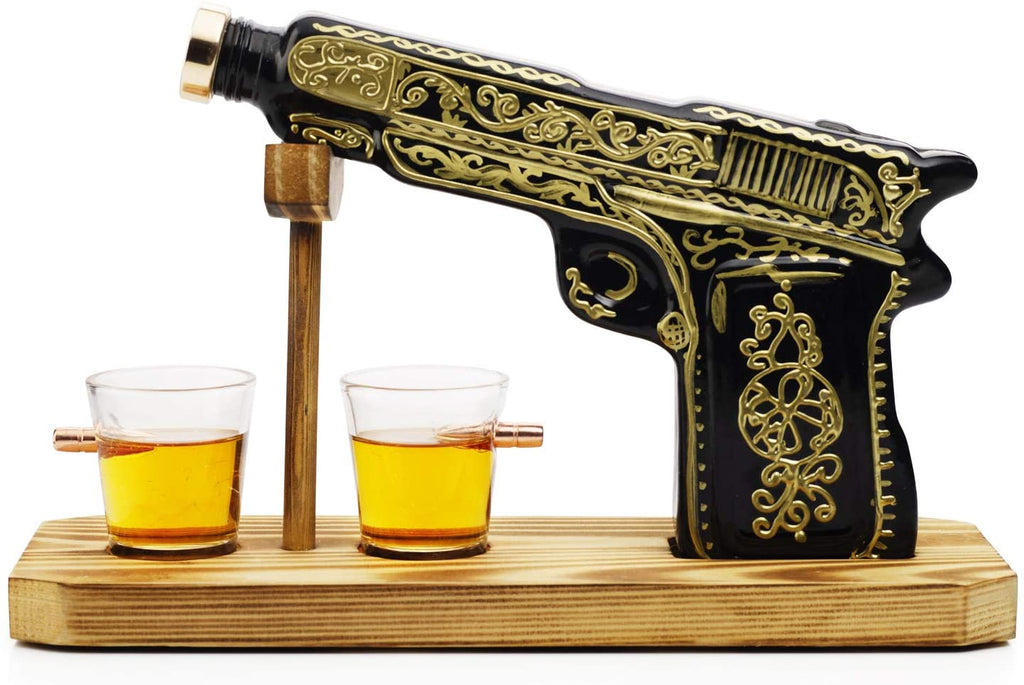 Hand Painted Pistol Whiskey & Wine Decanter