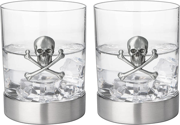 Skull & Skeleton Crossbones Pewter Whiskey - 11oz Set of 2
