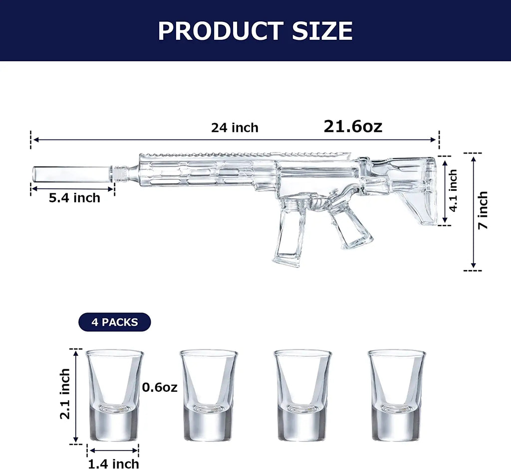 AR15 Whiskey Decanter and Glass Set - 22oz & 4 1oz Shot Glasses