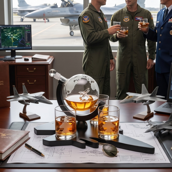 F16 Whiskey Decanter Set With 4 Fighter Jet Whiskey Glasses By