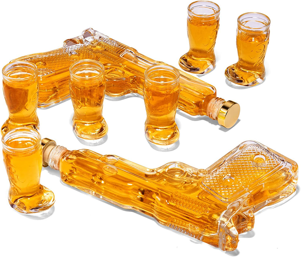 Pistol & Shotglasses Decanter Party Serving Holster Set