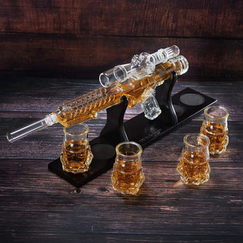 Blaster Force Gun Whiskey & Wine Decanter Set Glasses