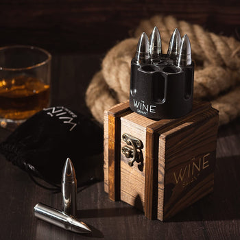 Whiskey Stones Bullets Stainless Steel with Wooden Gift Box - 1.75in (Silver)