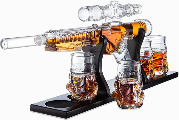 Blaster Force Gun Whiskey & Wine Decanter Set Glasses
