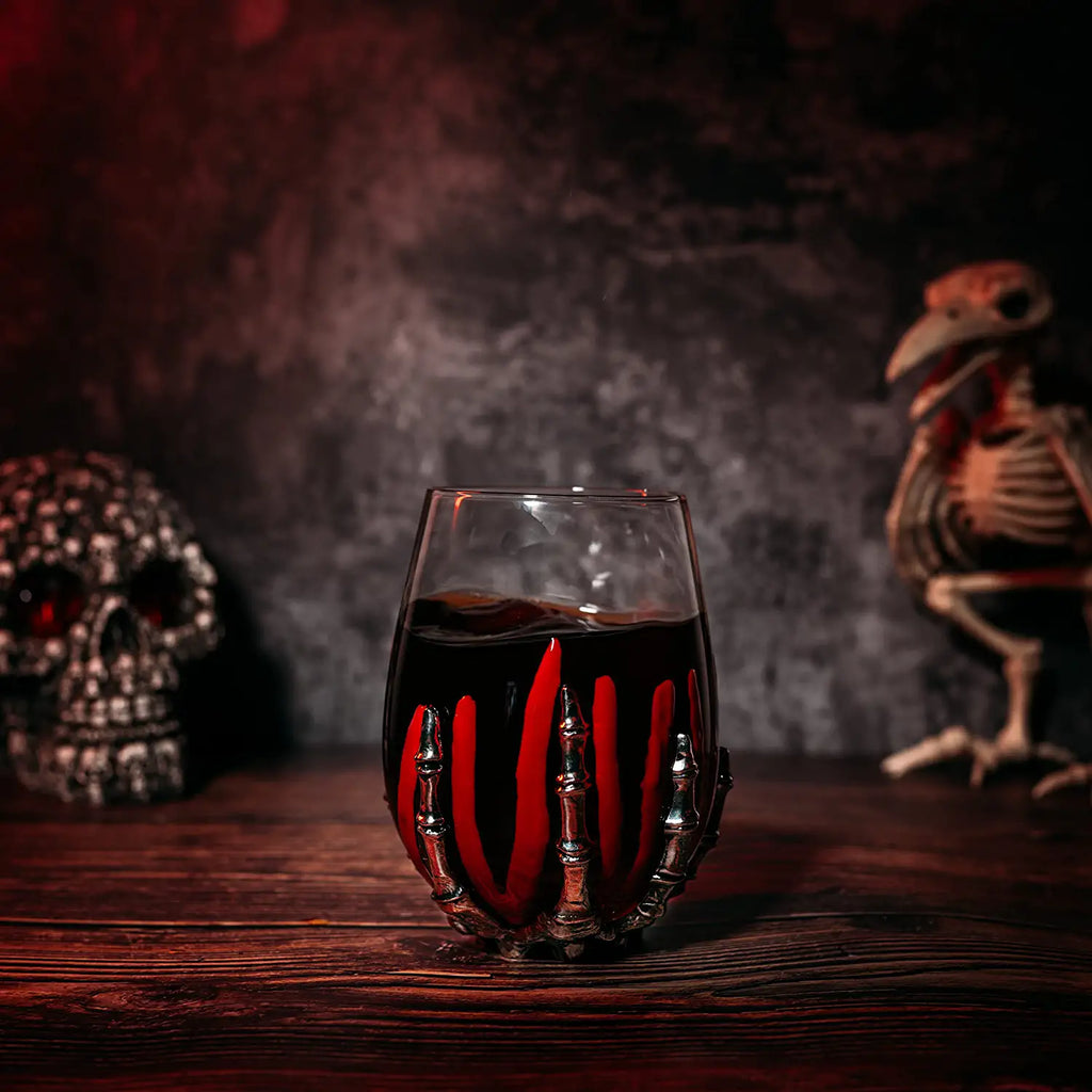 Skeleton Wine Glass, Bloody Hand Wine Skull Glass - 12oz