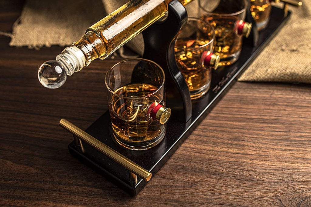 Shotgun Gun Large Whiskey & Wine Decanter Set Bullet Glasses