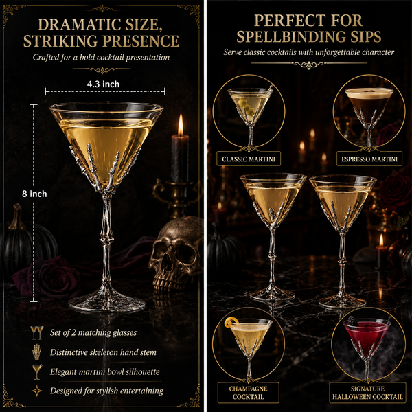 Stemmed Skeleton Martini Glasses Set Of 2 By Skeleton Hand Glasses 9 H Goth Gifts Sk