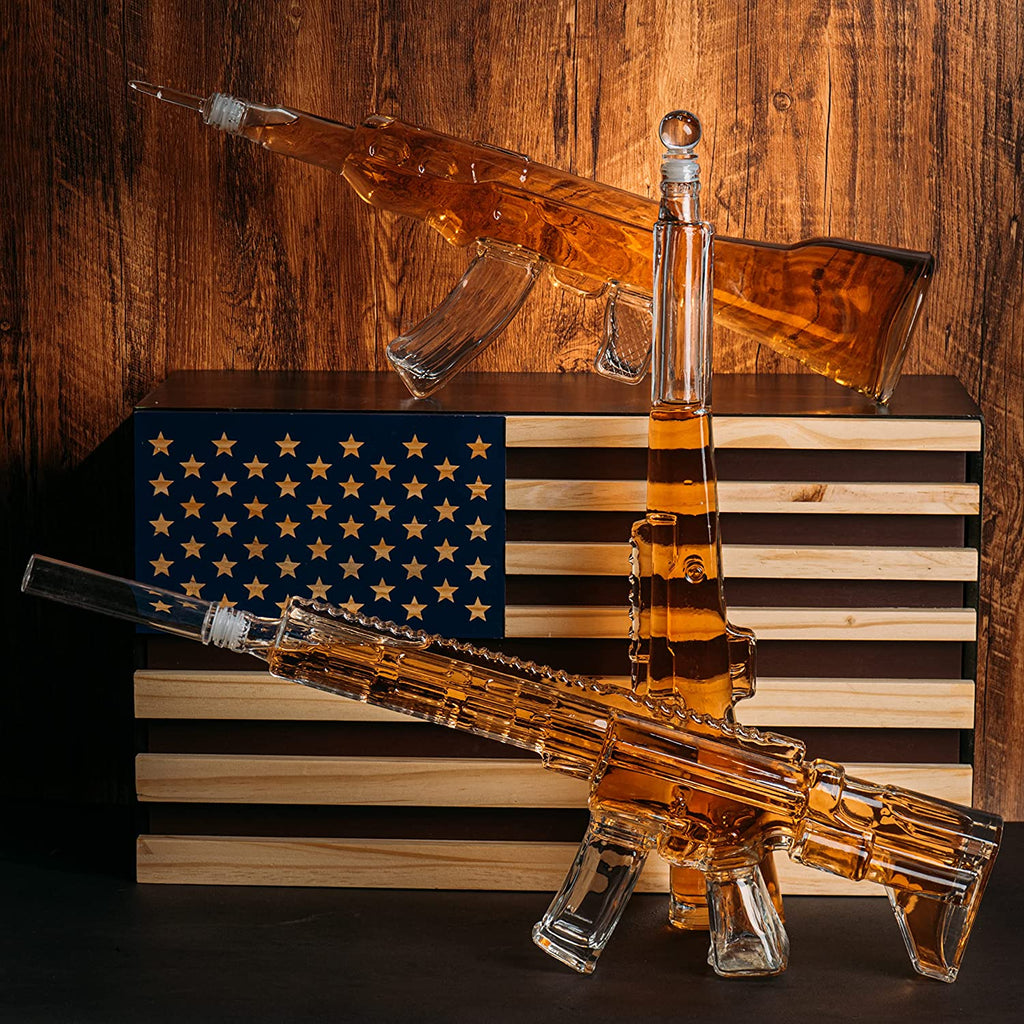 3 Gun Whiskey Decanters Set AR15, AK47