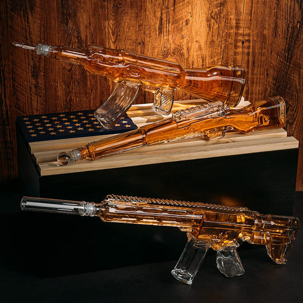 3 Gun Whiskey Decanters Set AR15, AK47