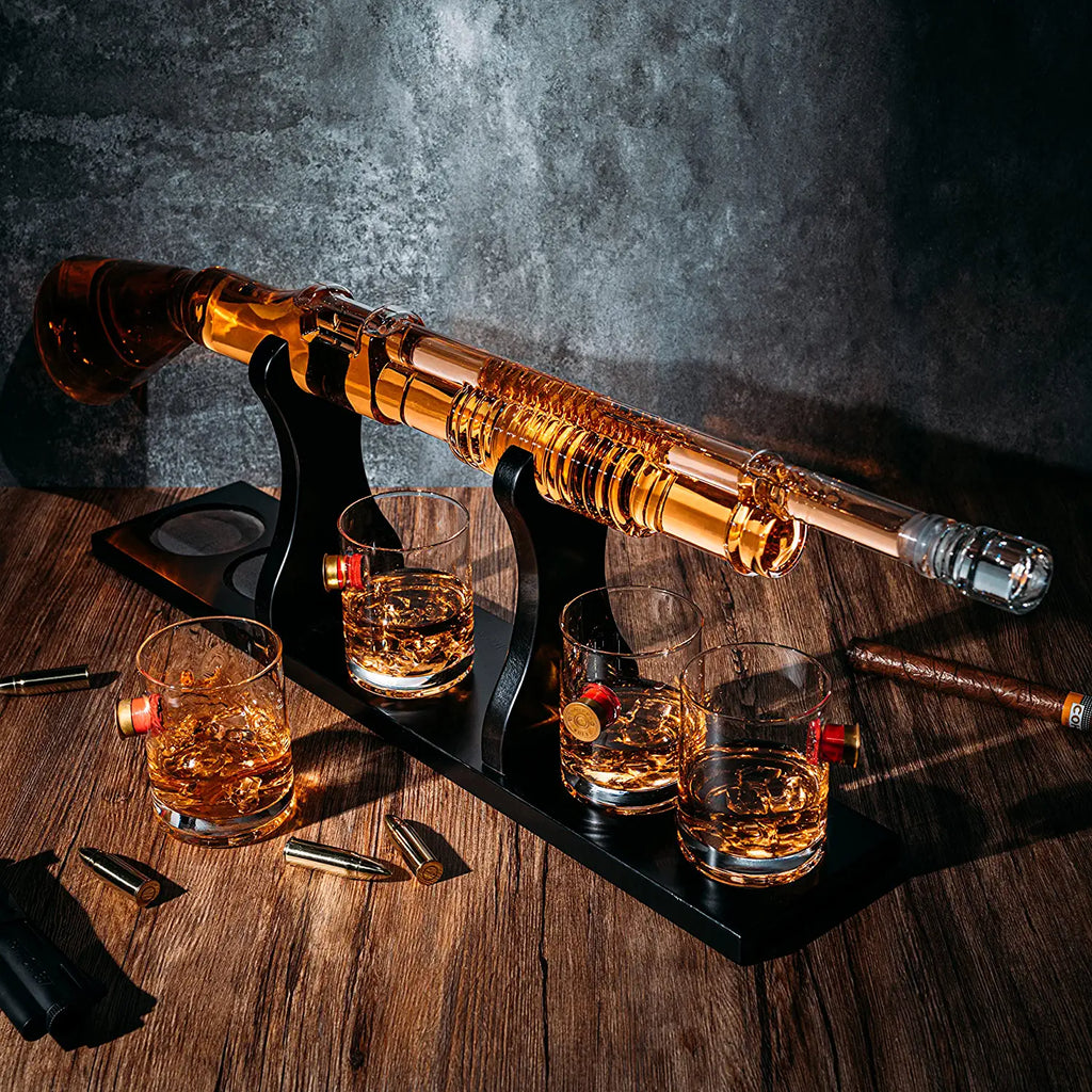 Shotgun Whiskey Decanter Set - 800 ml & 4 12oz Bullet Glasses