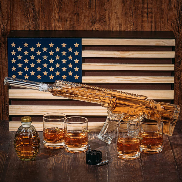 AR15 Whiskey Gun Decanter Flag Set - 1000ml Rifle & Pistol Set