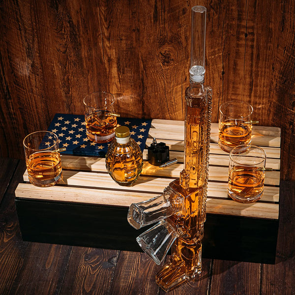 AR15 Whiskey Gun Decanter Flag Set - 1000ml Rifle & Pistol Set