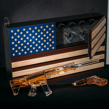 AR15 Whiskey Gun Decanter Flag Set - 1000ml Rifle & Pistol Set