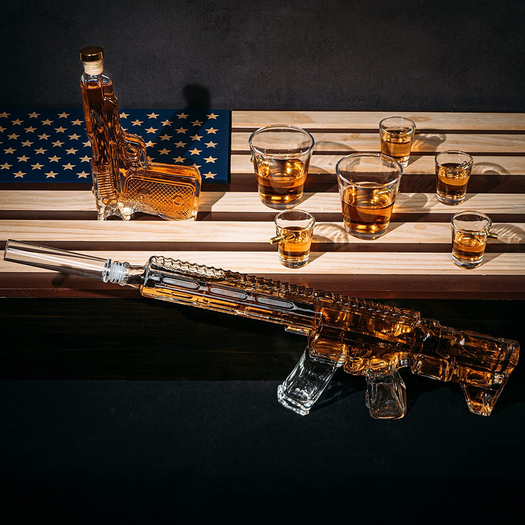 AR15 Whiskey Gun Decanter Flag Set - 1000ml Rifle & Pistol Set