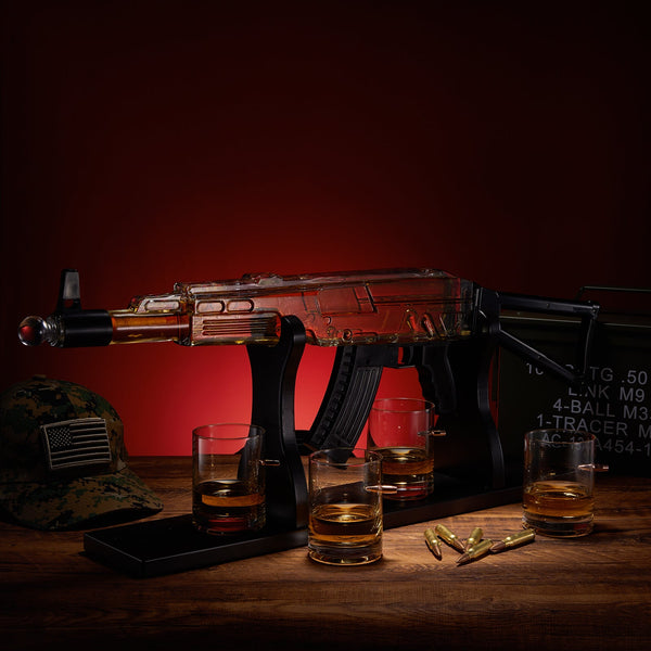 Gun Whiskey Decanter Set - Limited Edition, Silencer Stopper - 710 ml & 4 10.5oz