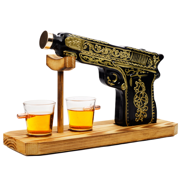 Hand Painted Pistol Whiskey & Wine Decanter