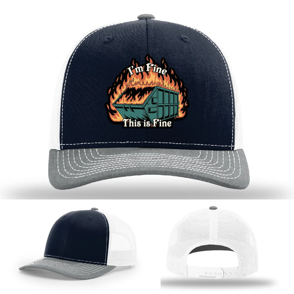 This Is Fine Leather Patch Hat – Dumpster Fire Design
