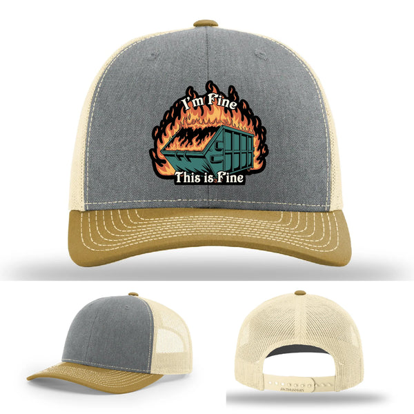 This Is Fine Leather Patch Hat – Dumpster Fire Design