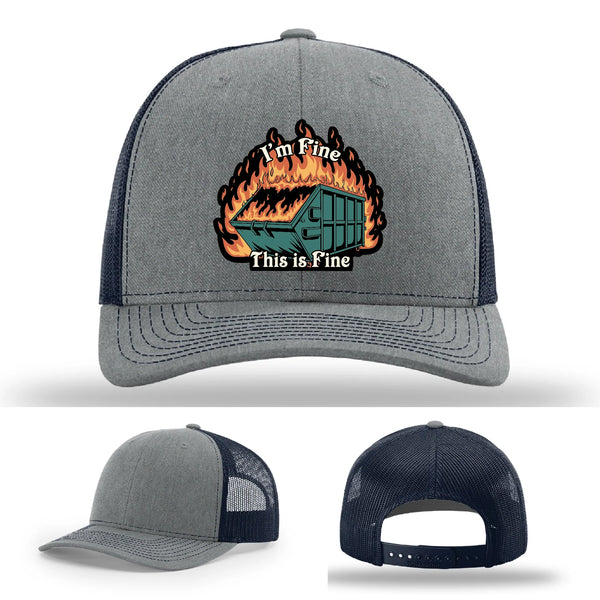 This Is Fine Leather Patch Hat – Dumpster Fire Design
