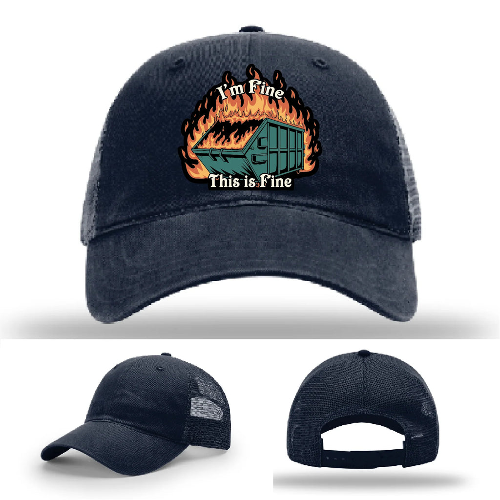This Is Fine Leather Patch Hat – Dumpster Fire Design