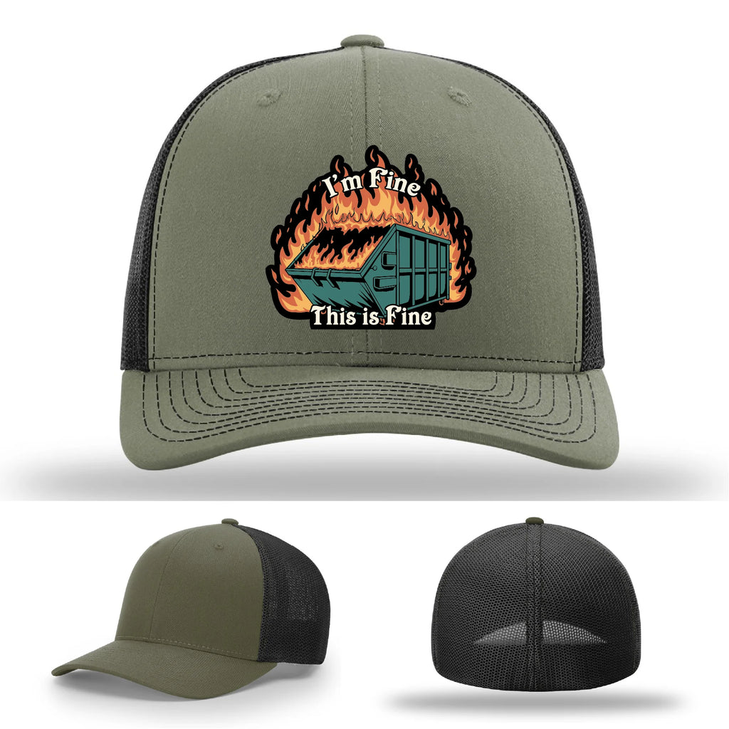 This Is Fine Leather Patch Hat – Dumpster Fire Design