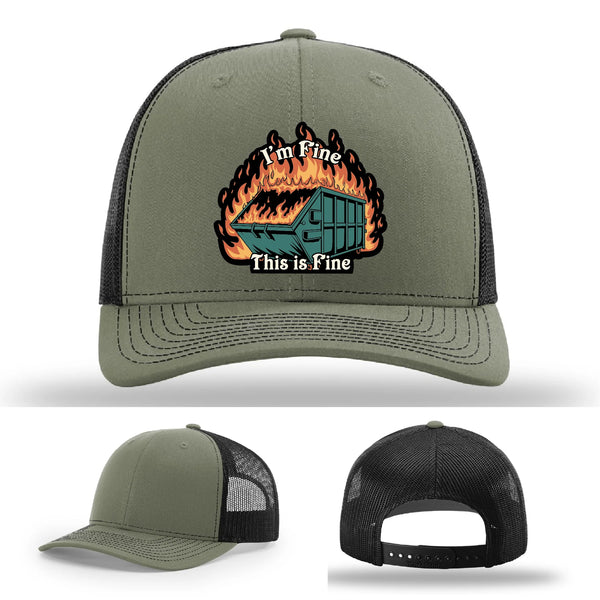 This Is Fine Leather Patch Hat – Dumpster Fire Design