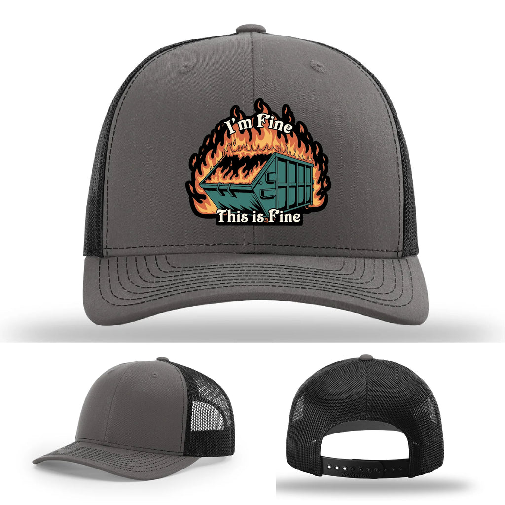 This Is Fine Leather Patch Hat – Dumpster Fire Design