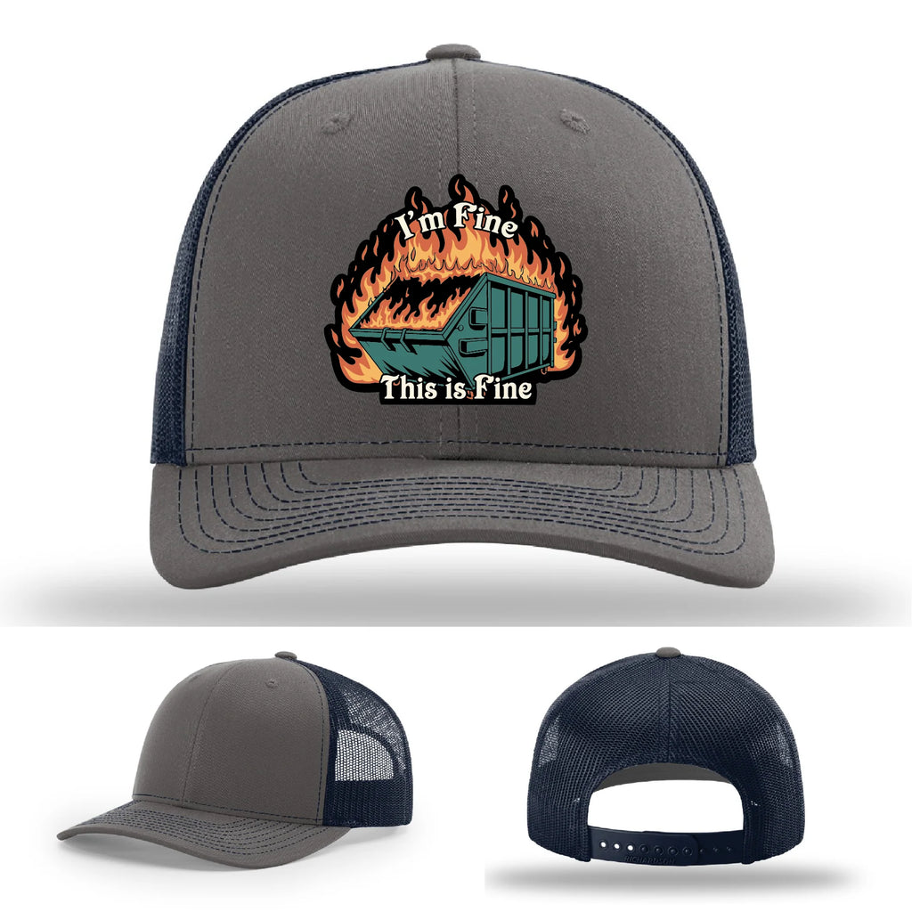 This Is Fine Leather Patch Hat – Dumpster Fire Design